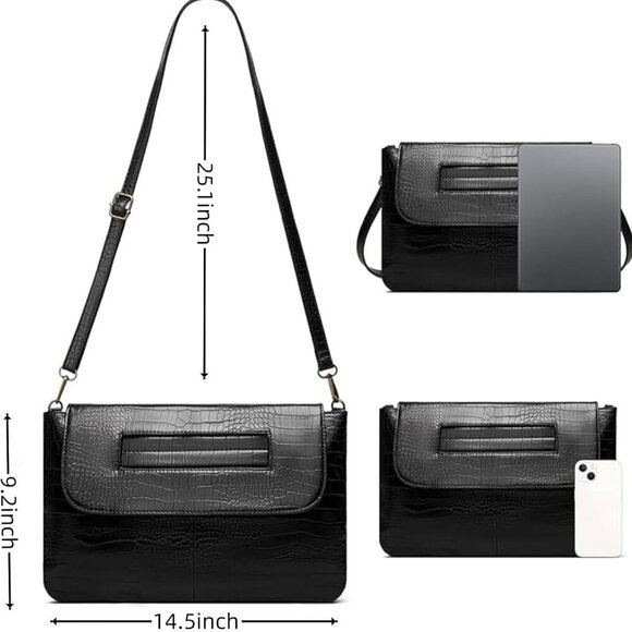 Women Classic Crocodile Pattern Faux Leather Clutch Purse Oversized Female Shoul - Picture 3 of 9